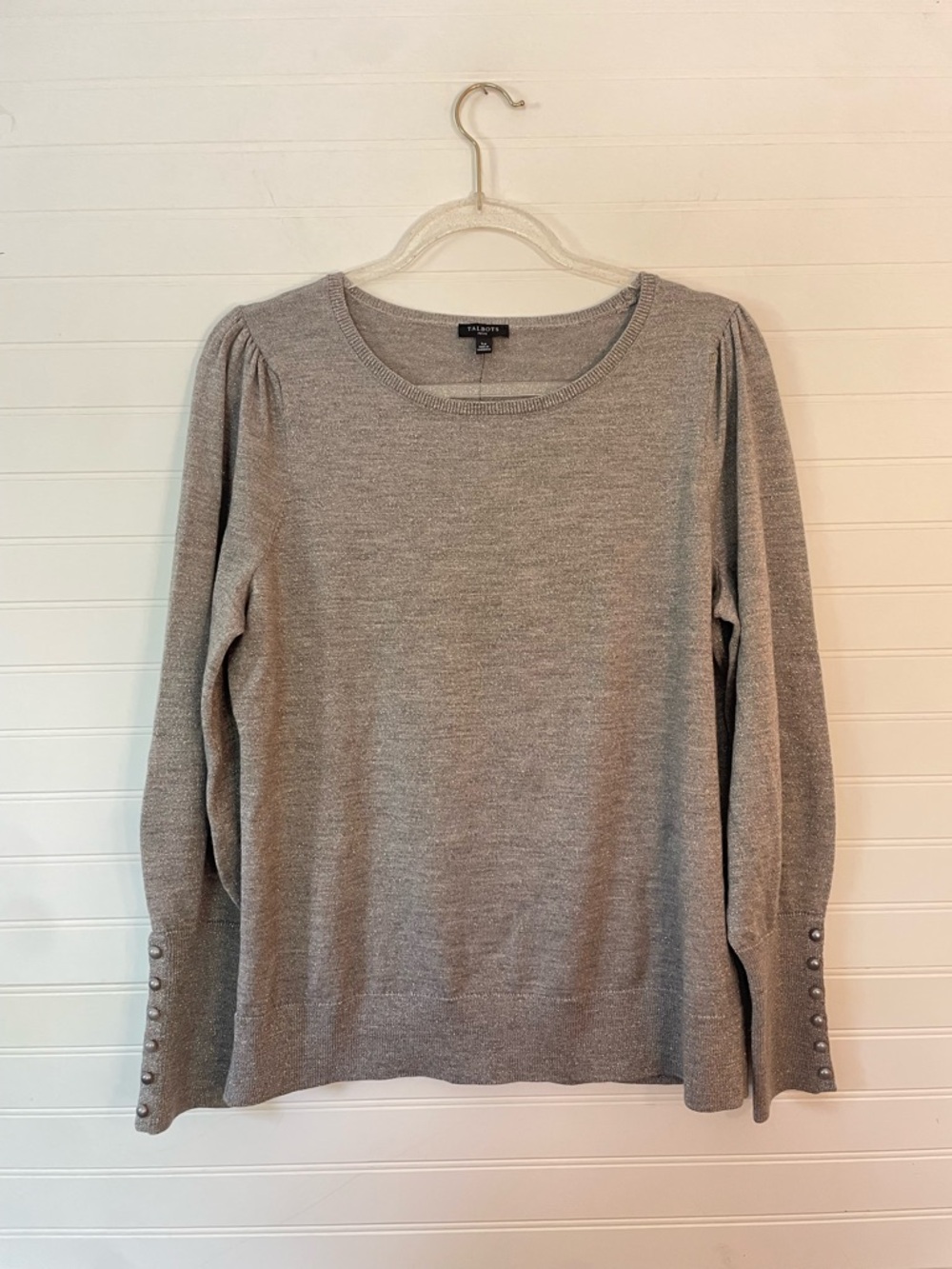 Talbots Merino Wool Metallic Silver Sparkle Sweater NEW Size Large Petite